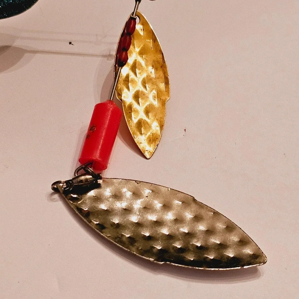 Vintage Dual Willow Blade Spinnerbait Lure Blue Glitter Hammered Gold Silver